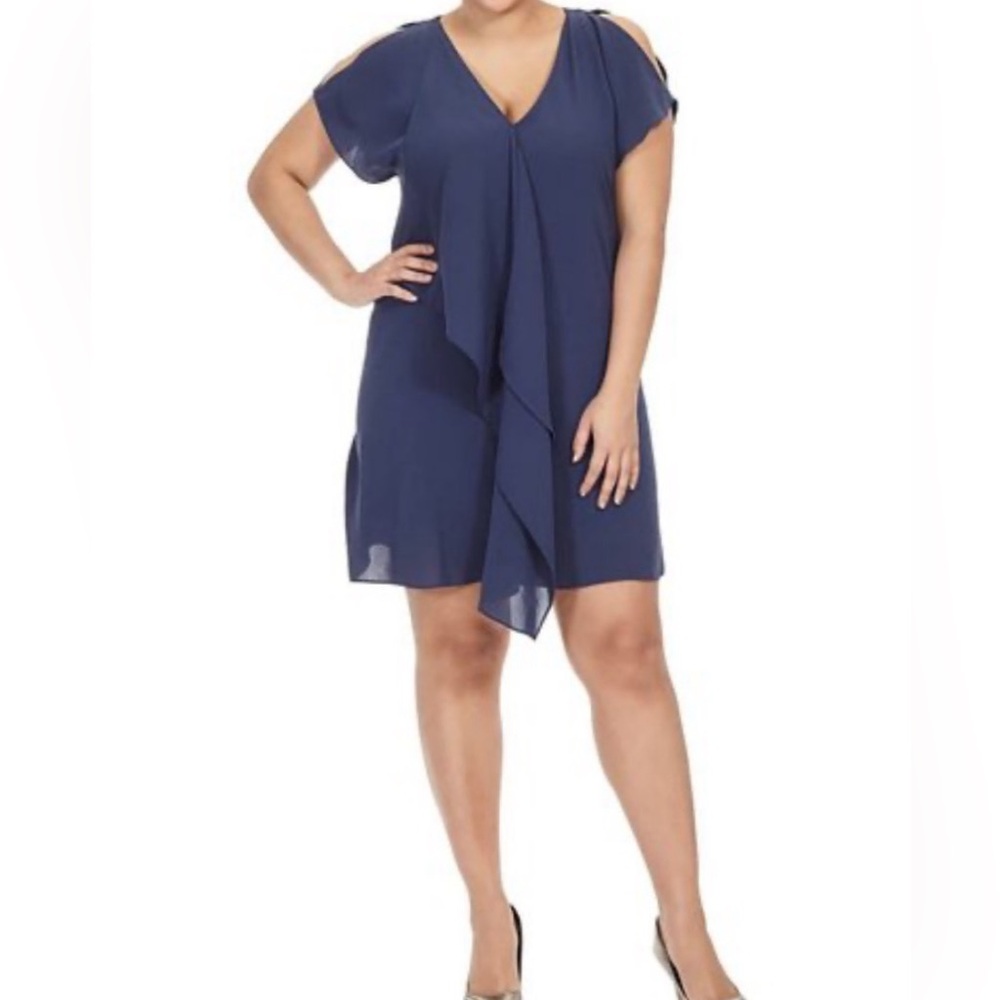 Adrianna Papell Plus Size 18W Cold Shoulder Asymmetrical Front Ruffle Dress